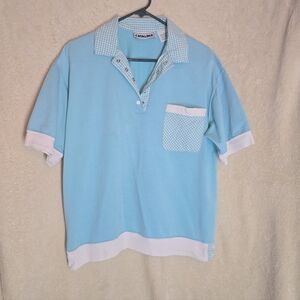 Vintage Catalina Woman's Blue Polo Blouse Shirt Size Large